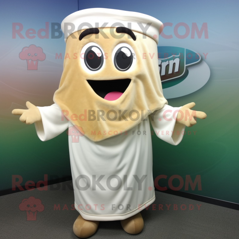 Cream Lasagna mascot costume character dressed with a Hoodie and Shawl pins