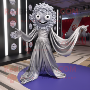 Silver Medusa mascot costume character dressed with a Suit Pants and Scarves