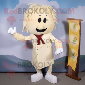 Cream Goulash mascot costume character dressed with a Long Sleeve Tee and Tie pins
