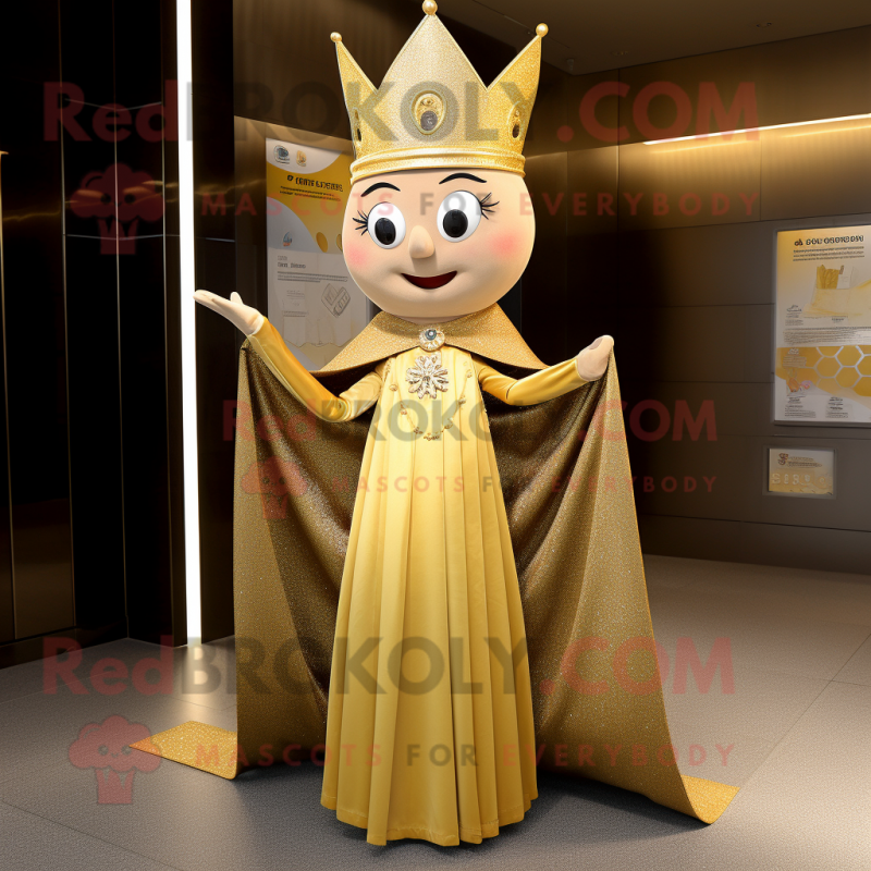 Gold Queen mascot costume character dressed with a Sheath Dress and Shawls Gold Queen mascot costume character dressed with a Sheath Dress and Shawls