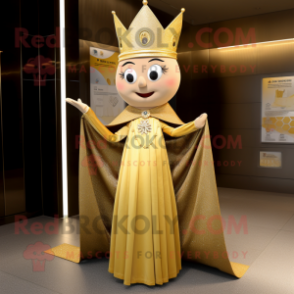 Gold Queen mascot costume character dressed with a Sheath Dress and Shawls