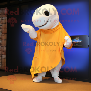 Gold Beluga Whale mascot costume character dressed with a Polo Tee and Shawl pins