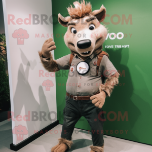 Tan Wild Boar mascot costume character dressed with a Skinny Jeans and Smartwatches