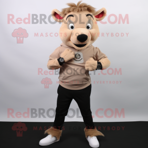 Tan Wild Boar mascot costume character dressed with a Skinny Jeans and Smartwatches