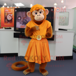 Orange Capuchin Monkey mascot costume character dressed with a Skirt and Rings