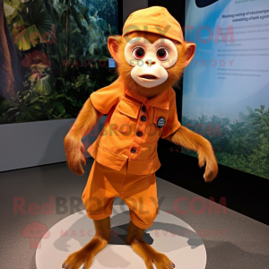 Orange Capuchin Monkey mascot costume character dressed with a Skirt and Rings