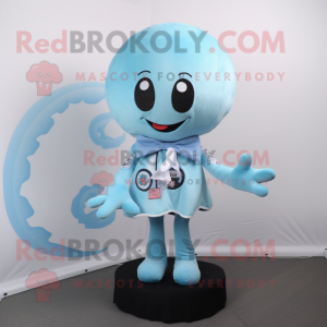Sky Blue Octopus mascot costume character dressed with a Vest and Watches