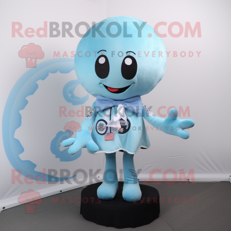 Sky Blue Octopus mascot costume character dressed with a Vest and Watches Sky Blue Octopus mascot costume character dressed with a Vest and Watches