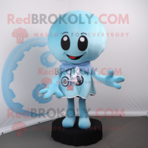 Sky Blue Octopus mascot costume character dressed with a Vest and Watches