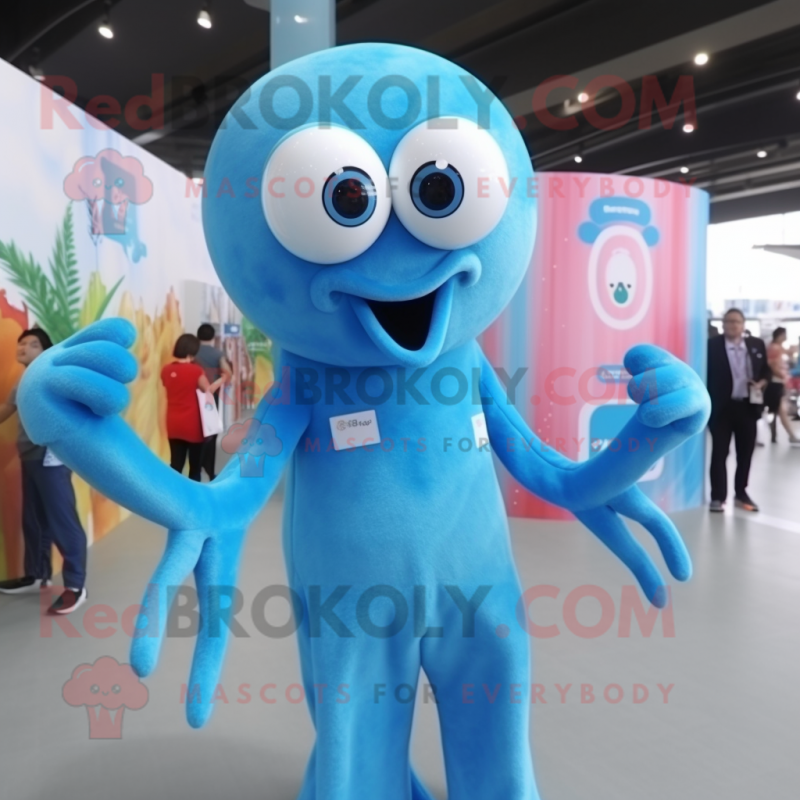 Sky Blue Octopus mascot costume character dressed with a Vest and Watches Sky Blue Octopus mascot costume character dressed with a Vest and Watches