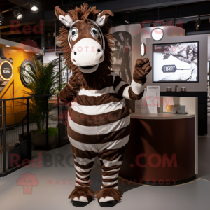 Brown Zebra mascot costume character dressed with a Vest and Cufflinks