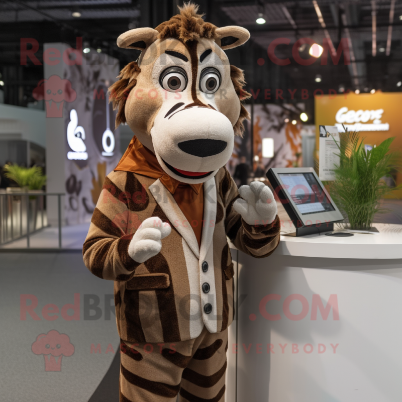 Brown Zebra mascot costume character dressed with a Vest and Cufflinks