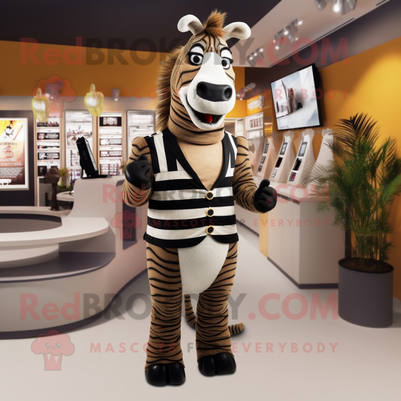 Brown Zebra mascot costume character dressed with a Vest and Cufflinks