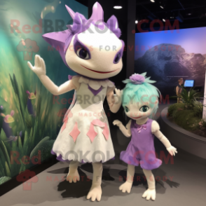 Lavender Axolotls mascot costume character dressed with a Mini Dress and Anklets