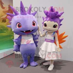 Lavender Axolotls mascot costume character dressed with a Mini Dress and Anklets