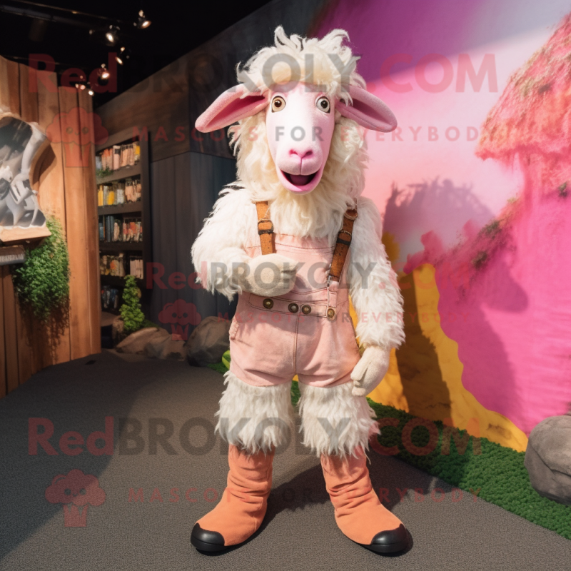 Pink Angora Goat mascot costume character dressed with a Corduroy Pants and Belts Pink Angora Goat mascot costume character dressed with a Corduroy Pants and Belts
