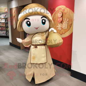 Tan Dim Sum mascot costume character dressed with a Sheath Dress and Coin purses