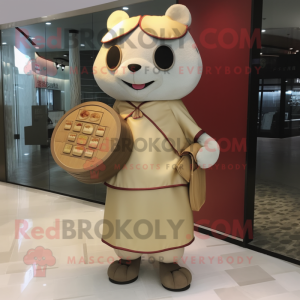 Tan Dim Sum mascot costume character dressed with a Sheath Dress and Coin purses