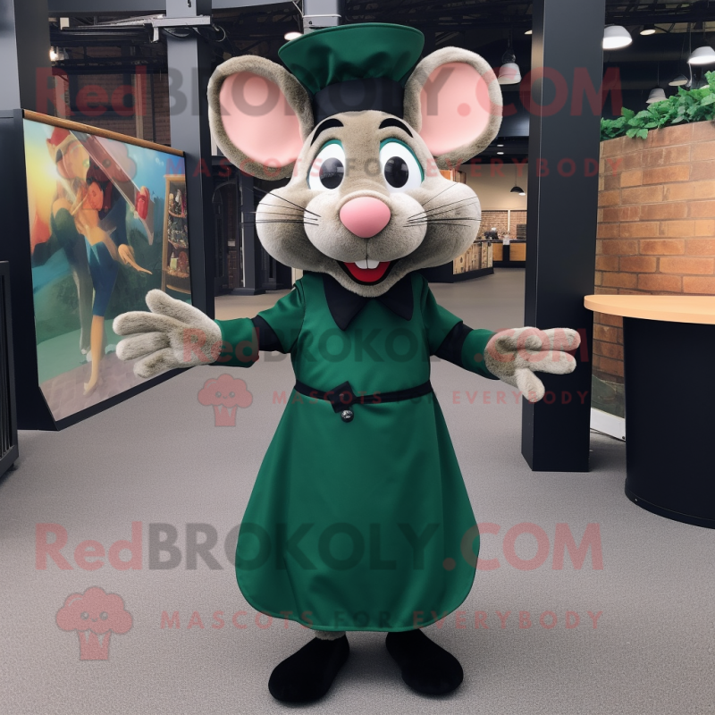 Forest Green Ratatouille mascot costume character dressed with a Midi Dress and Bow ties