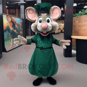 Forest Green Ratatouille mascot costume character dressed with a Midi Dress and Bow ties