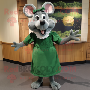 Forest Green Ratatouille mascot costume character dressed with a Midi Dress and Bow ties