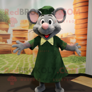 Forest Green Ratatouille mascot costume character dressed with a Midi Dress and Bow ties