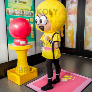Yellow Gumball Machine mascot costume character dressed with a Yoga Pants and Headbands