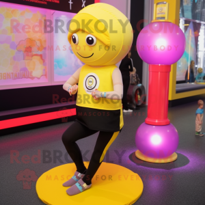 Yellow Gumball Machine mascot costume character dressed with a Yoga Pants and Headbands