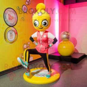 Yellow Gumball Machine mascot costume character dressed with a Yoga Pants and Headbands