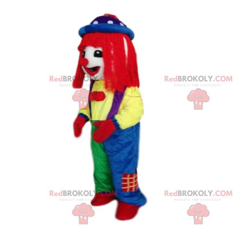 Costume da clown molto colorato con parrucca rossa -