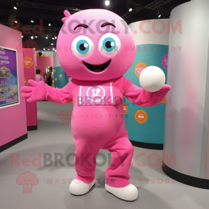 Pink Juggle mascot costume character dressed with a Romper and Necklaces