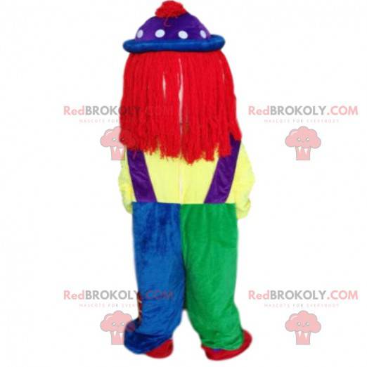 Costume da clown molto colorato con parrucca rossa -