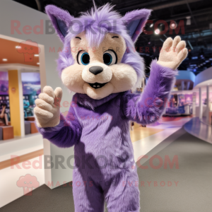 Lavender Lynx mascot costume character dressed with a Jeggings and Mittens