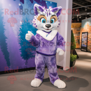 Lavender Lynx mascot costume character dressed with a Jeggings and Mittens
