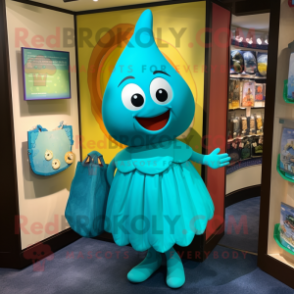 Turquoise Hourglass mascot costume character dressed with a Pencil Skirt and Tote bags