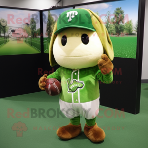 Forest Green Turnip mascot costume character dressed with a Baseball Tee and Backpacks