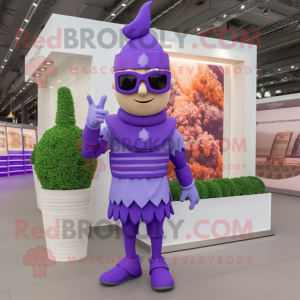 Lavender Roman Soldier mascot costume character dressed with a Bodysuit and Sunglasses