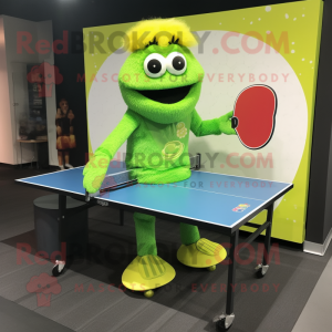 Lime Green Ping Pong Table mascot costume character dressed with a Romper and Foot pads