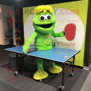 Lime Green Ping Pong Table mascot costume character dressed with a Romper and Foot pads