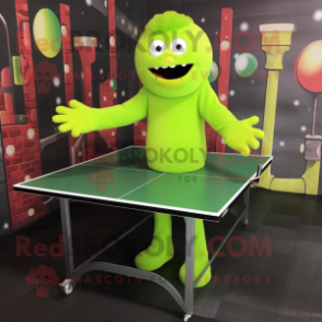 Lime Green Ping Pong Table mascot costume character dressed with a Romper and Foot pads