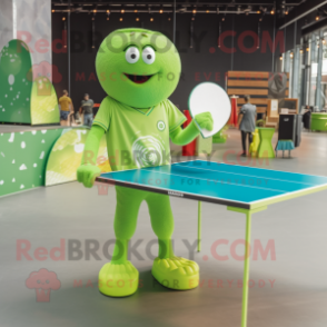 Lime Green Ping Pong Table mascot costume character dressed with a Romper and Foot pads