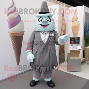 Gray Ice Cream Cone mascot costume character dressed with a Cocktail Dress and Pocket squares