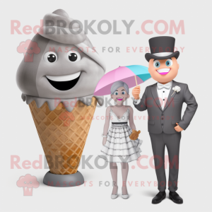 Gray Ice Cream Cone mascot costume character dressed with a Cocktail Dress and Pocket squares