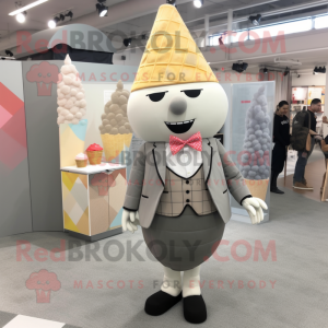 Gray Ice Cream Cone mascot costume character dressed with a Cocktail Dress and Pocket squares