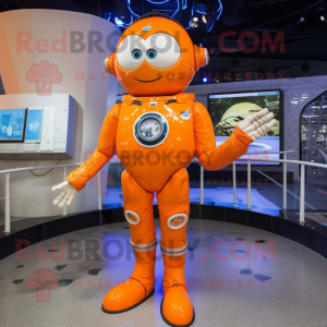 Orange Astronaut mascot costume character dressed with a One-Piece Swimsuit and Necklaces