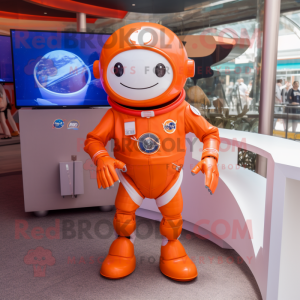 Orange Astronaut mascot costume character dressed with a One-Piece Swimsuit and Necklaces