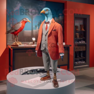 Red Passenger Pigeon mascot costume character dressed with a Blazer and Cufflinks