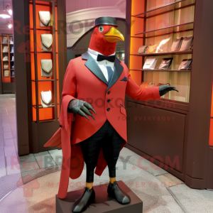 Red Passenger Pigeon mascot costume character dressed with a Blazer and Cufflinks