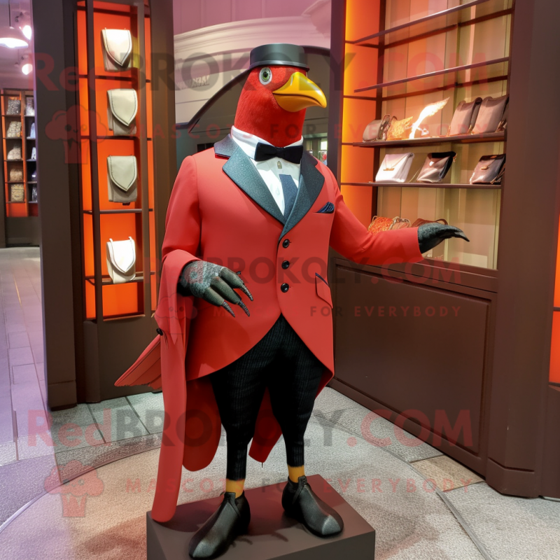 Red Passenger Pigeon mascot costume character dressed with a Blazer and Cufflinks Red Passenger Pigeon mascot costume character dressed with a Blazer and Cufflinks