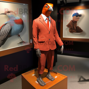 Red Passenger Pigeon mascot costume character dressed with a Blazer and Cufflinks